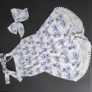 Eleanor Rose Toddler Summer Romper Suit W/ Matching Bow. Size 3-4